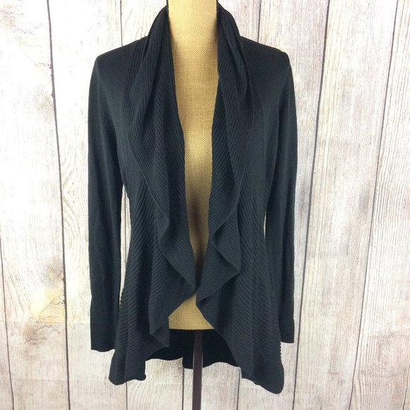 White House Black Market Sweaters - WHBM Black Knit Open Front Waterfall Cardigan Sz S